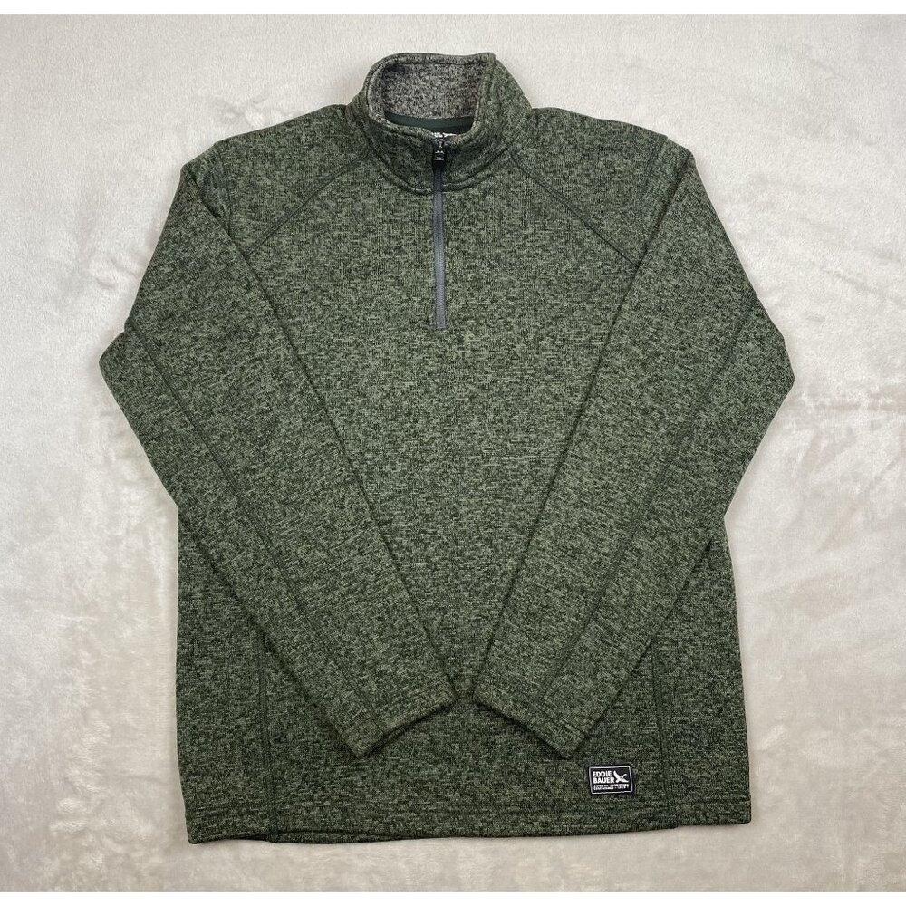 Eddie Bauer Mens Green Quarter-Zip Pullover Sweater M 100% Polyester